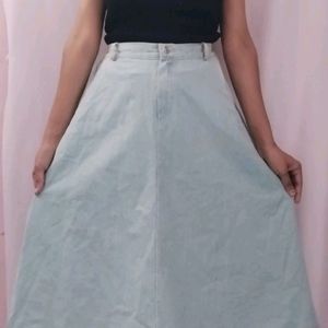 Blue Denim Flared Frock Skirt