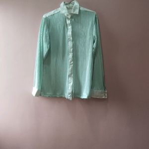 Teal,Pearl White Shimmer Shirt