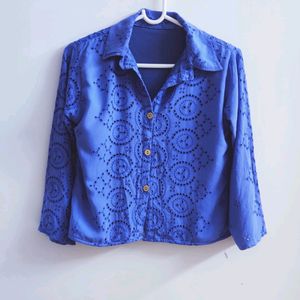 Cut-work Shirt in Powder Blue Colour