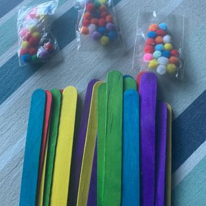 Colourful Sticks And Cotton Pom Po