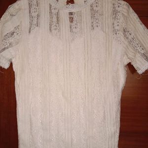 Cute Cream Top With Net Embroidery