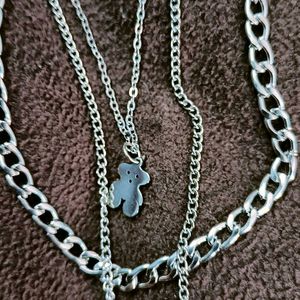 Aesthetic Three Layered Silver Chain