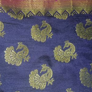 Semi Silk Purple Colour Saree With Pink Colour Peocock Print Border