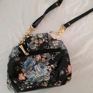 Black Floral Printed Sling Bag (Women's)