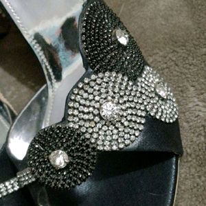 Black Zircon Studded Sandals