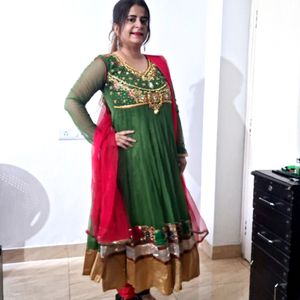 Heavy Work Party Wear Green Anarkali Suit