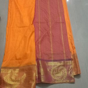 Yellow Saree And Stiched Blouse