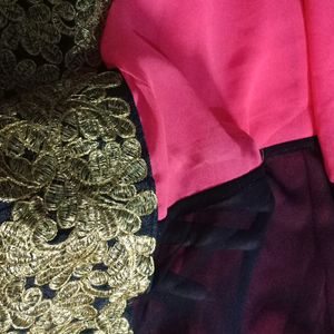 Pink And Black Combination Saree