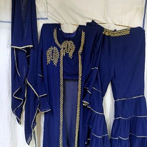 Three Quarter dupta Sharara Choli With Shrug