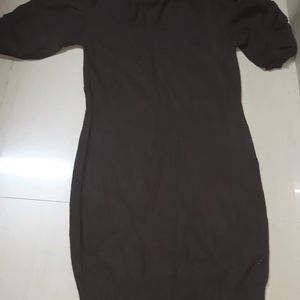 Chocolate Brown Puffed Sleeves One Piece