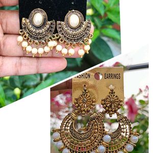 Combo Golden Plated & White Pearls Kundan Jhumki