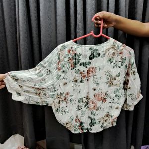 Party Wear Top With Floral Prints. Balloon Sleeve