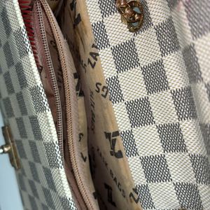 Checkered Beige And Black Sling Bag