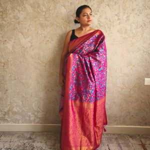 Beautiful Pink Pashmina Silk Saree