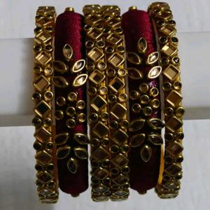 6 Bangles.. Kundan Silk Thread ...New