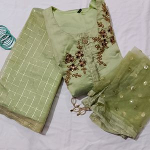 Green Zari Work Kurta Plazo Set