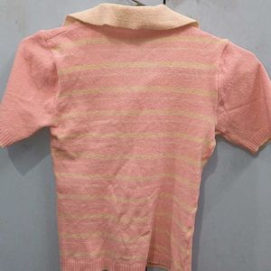 Y2k Pink Stripe Collar Top