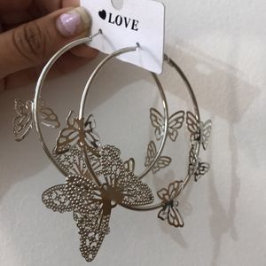 Dainty Butterfly Silver Hoop Earrings