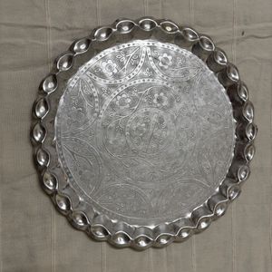 (Silver)Decorative Round Platted Finished Tray