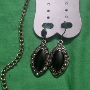 Black Oxidised Silver Necklace And Earring Set