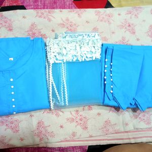 Designer Pure Cotton Kurta Pant Dupatta Set