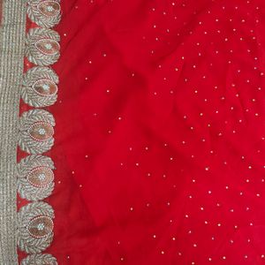 Georgette Stone Work Red Saree