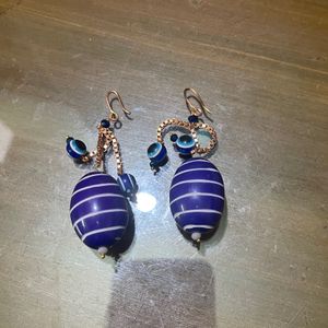 Big Blue Chemical Stone Earring With Evil Eye