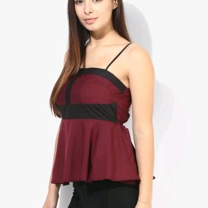 Casual Sleeveless Solid Maroon Top