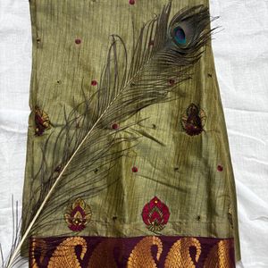 Olive Green Artsilk Saree