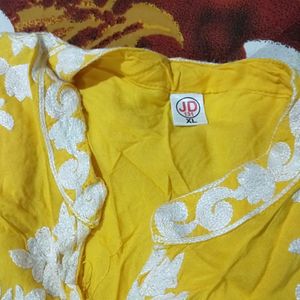 Front Cut Yellow Kurta Palazzo With Dupatta