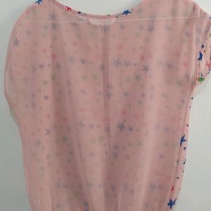 Cute Transparent Printed Light Pink Top With Size