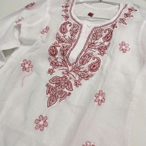 White Chickankari Handwork Kurta