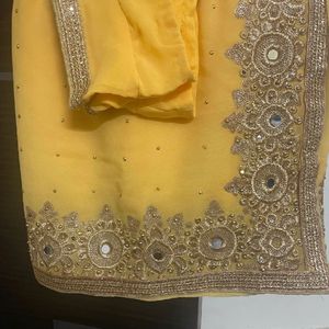 Heavy Yellow Saree For Haldi