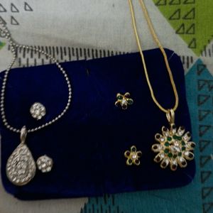 Silver Colour And Golden Two Pendent Set