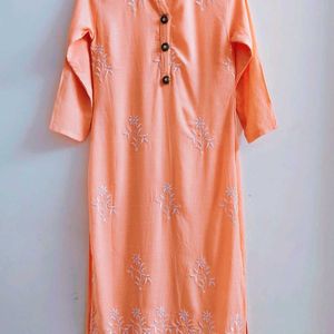 Embroidered Peach Kurta