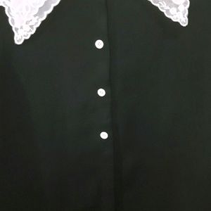 Korean Black Embroidered Collar Shirt✨️