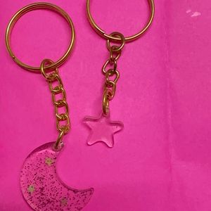 Handmade Resin Moon & Star Keychain.