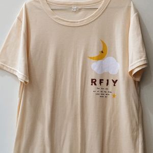 New Front Print Beige T Shirt