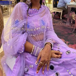 Lavender Mirror And Pearl Work Lehnga With Earring