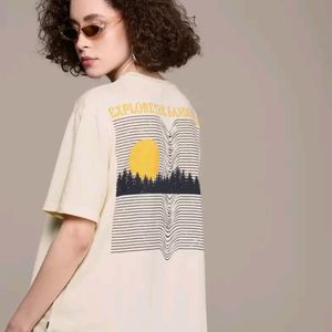 Printer Oversized Drop-Shoulder Sleeves T-shirt