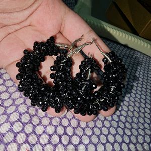 Black Pearl Hoop Earrings