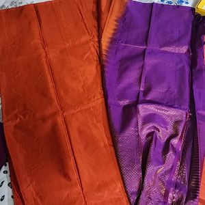 Reddish Orange With Purple Silk Saree