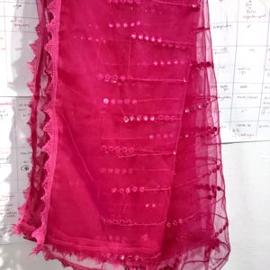 Rani Pink Net Mirror Work Rajasthani Dupatta