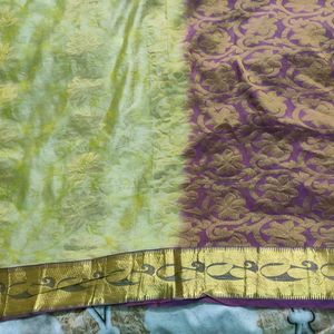 Cream With Grape Purple Silk Saree