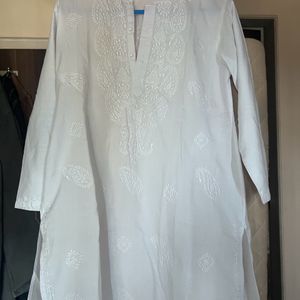 White Summer Cotton Kurti L Size