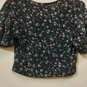 Black Floral Crop Top