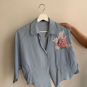 Blue Cropped Shirt