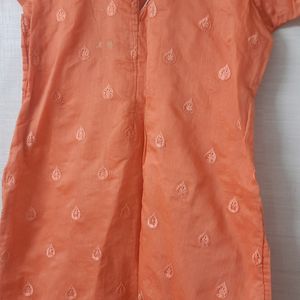 Stitched Peach Kurta with net Shawl