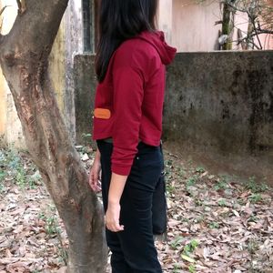 Full Sleeves Maroon Cropped Hoodie