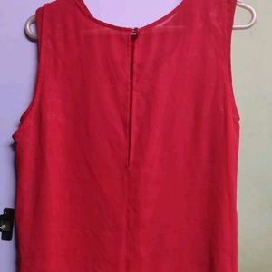 Red Layered Party Chiffon Shimmery Top (XL)